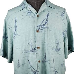 Caribbean Pure Silk Men's Hawaiian Short Sleeve Casual Beach Vacation Size  XL
